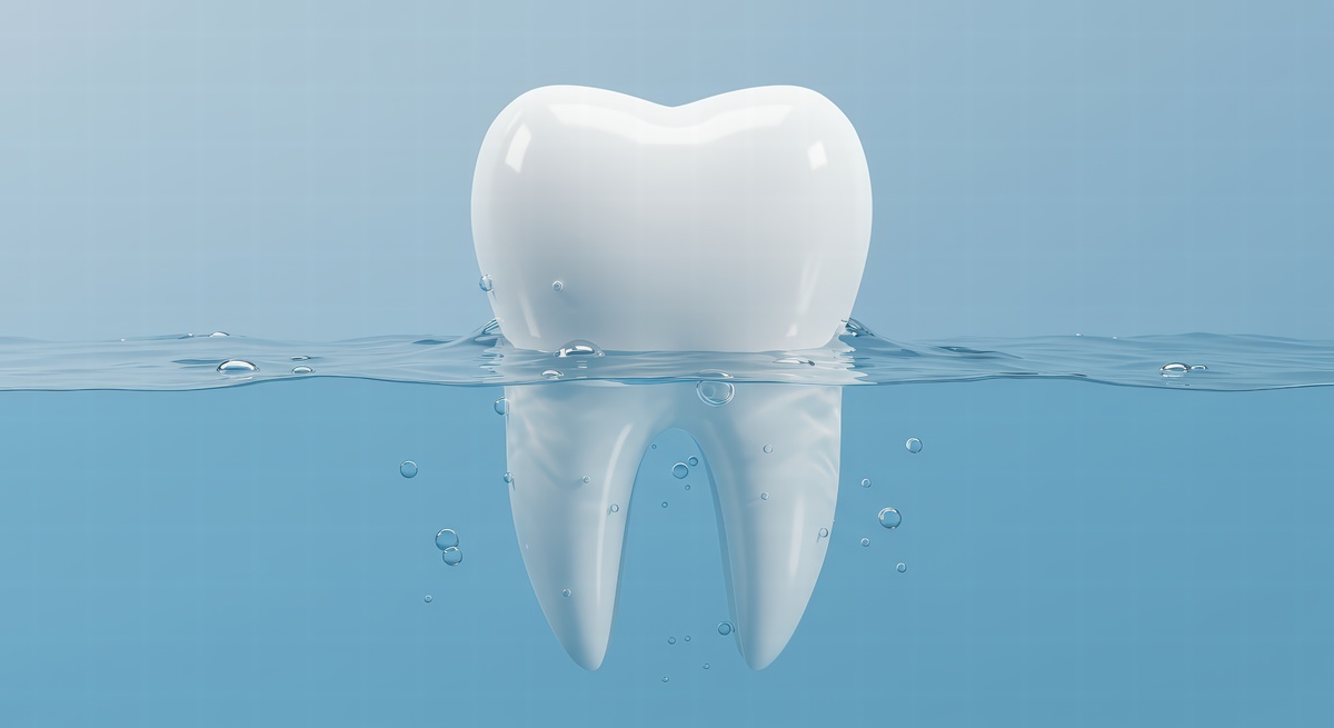 Healthy teeth with fluoride Liquid Bubble Protect and Cleaning. Oral hygiene and Dental concept, 3d rendering.